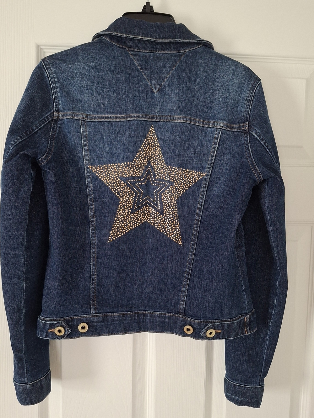Tommy Hilfiger Rhinestone Star Denim Jacket Size XS Dark Wash Blue